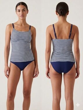 Striped Navy Tankini Top and Navy Bikini Bottom - Women Swim
